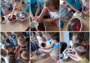 Dzieci z gr. II przygotowują koktajl truskawkowy