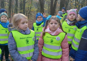 Dzieci stoją w lesie.