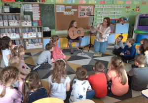 Dzieci zapoznają się z budową gitary.