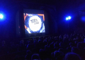 Publiczność ogląda przedstawienie Teatru Cieni.