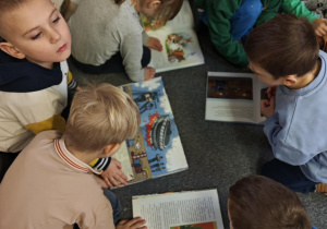 Dzieci oglądają tematyczne książeczki.