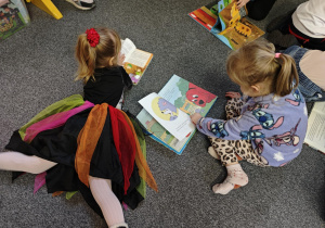 Dzieci oglądają tematyczne książeczki.