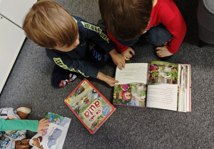 Dzieci oglądają tematyczne książeczki.