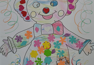 Klaun - praca plastyczna grupy niebieskiej.