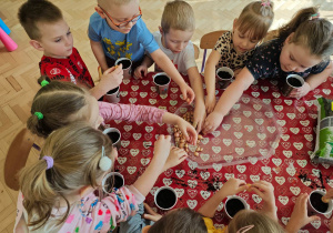 Dzieci dotykają cebulki.