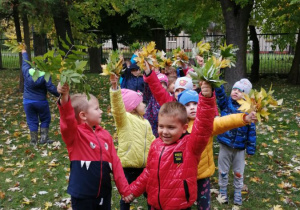 Dzieci z gr. II zbierają liście
